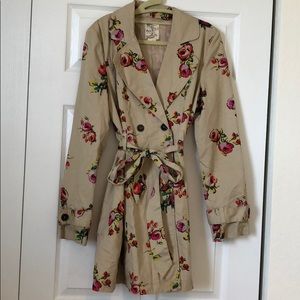 Tan and floral trench coat